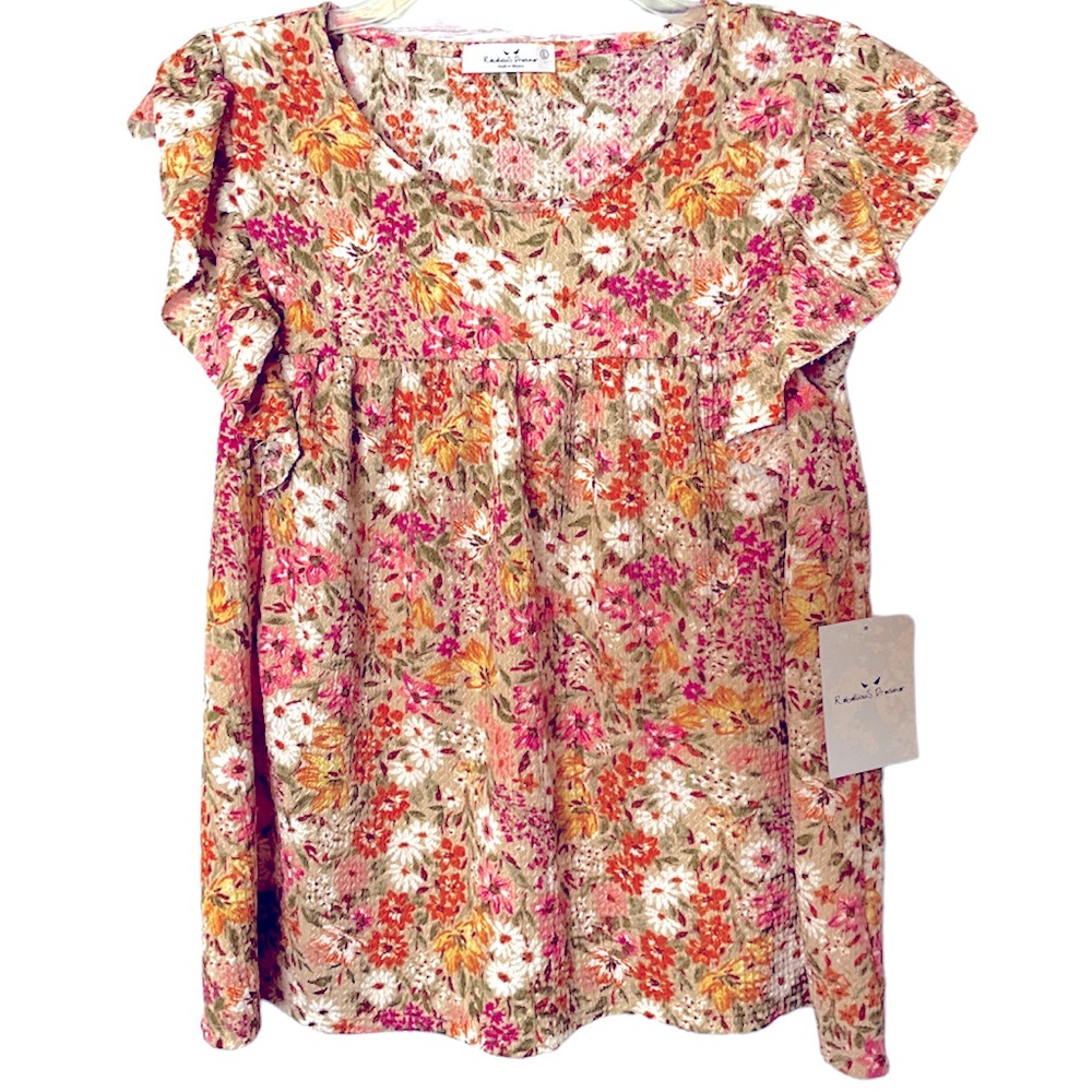 Ruffle Sleeve Floral Blouse - Pink Multi